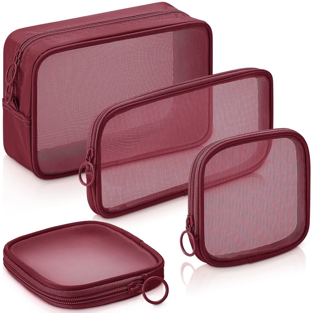 4 Pcs Mesh Makeup Bag Mesh Cosmetic Bag Travel Toiletry Pouch With Zipper Mini🐘